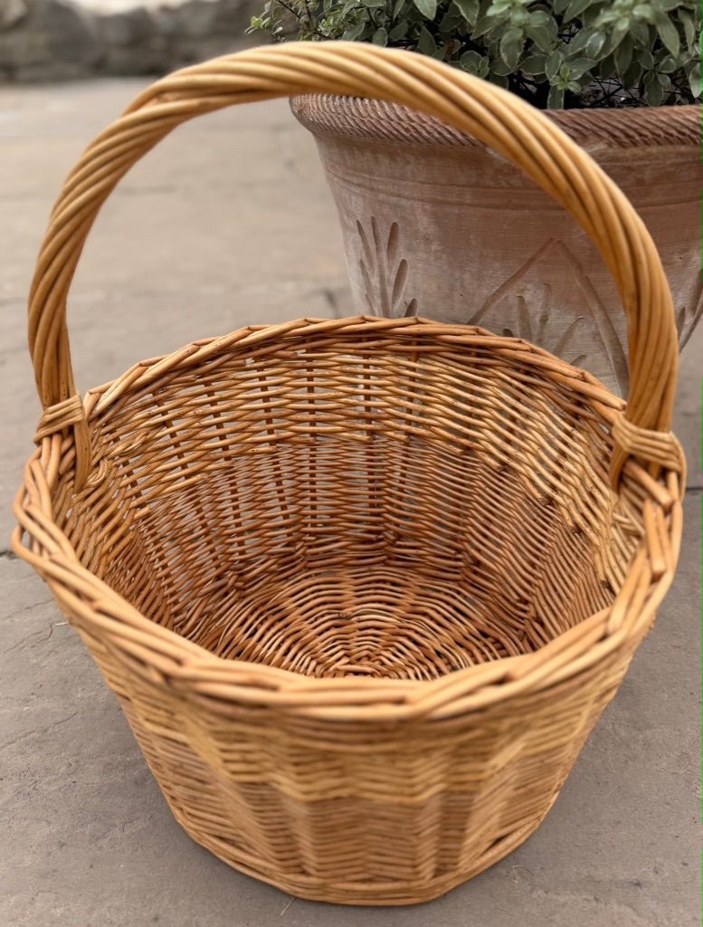 Vintage Round Wicker Handled Basket