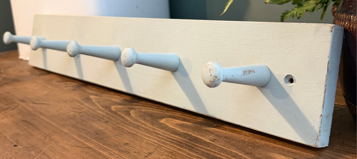 Painted Reclaimed Peg Hooks - Distressed Shabby Finish light Grey- Small