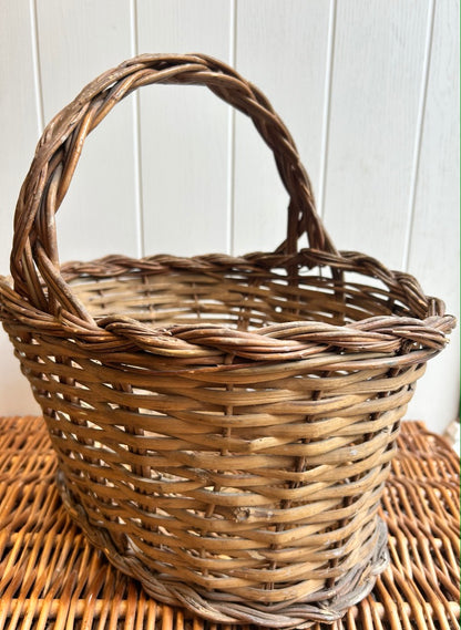 Vintage Oval Wicker Handled Basket
