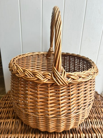 Vintage Round Wicker Handled Basket