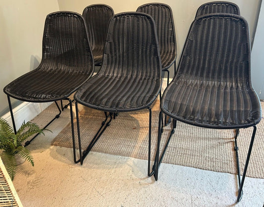 Stylish Set of 6 Black Faux Rattan Contemporary Dining chairs