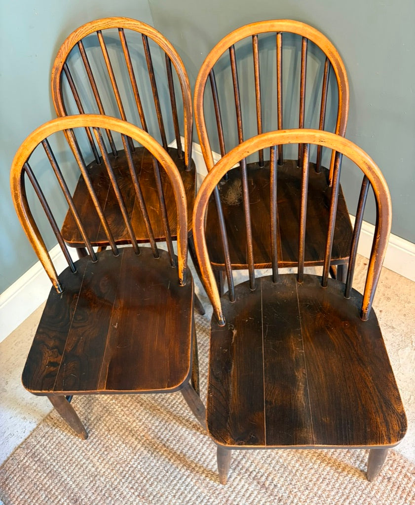 Set of 4 Vintage Ercol Stick Back Chairs