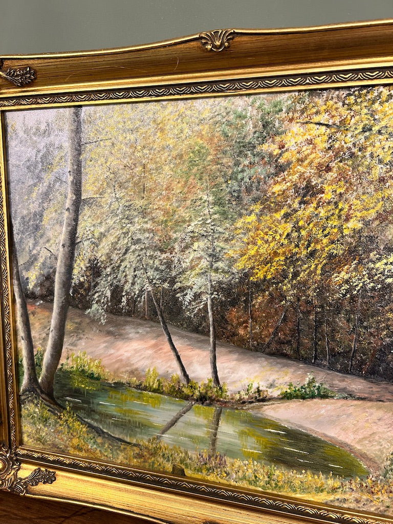 Vintage Landscape Painting in Gold Frame
