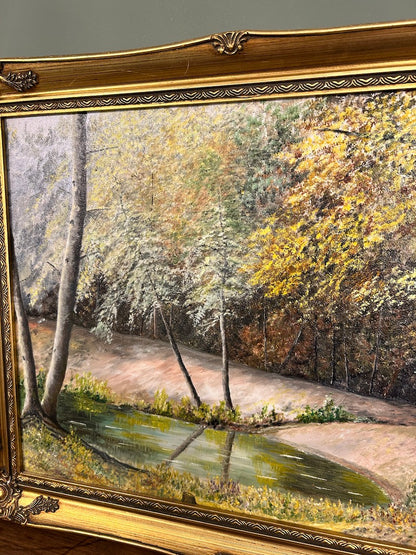 Vintage Landscape Painting in Gold Frame
