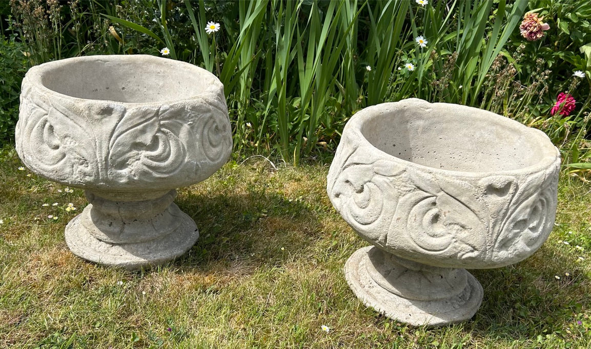 Pair of Concrete Ornate Planters