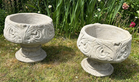 Pair of Concrete Ornate Planters