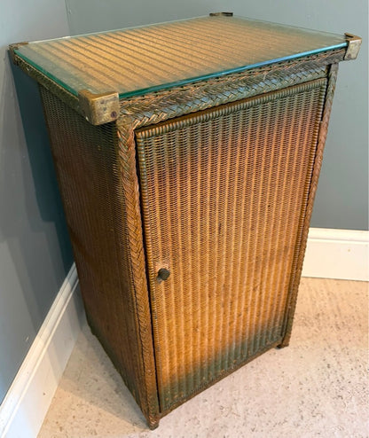 Vintage Lloyd Loom Table / Bedside Cupboard - Gold