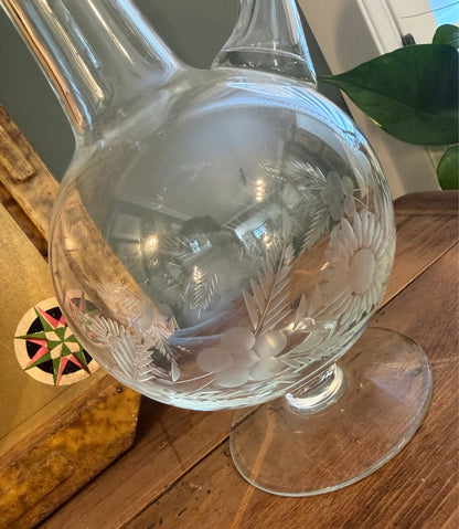 Vintage Cut Glass Decanter / Wine Jug with Stopper *C