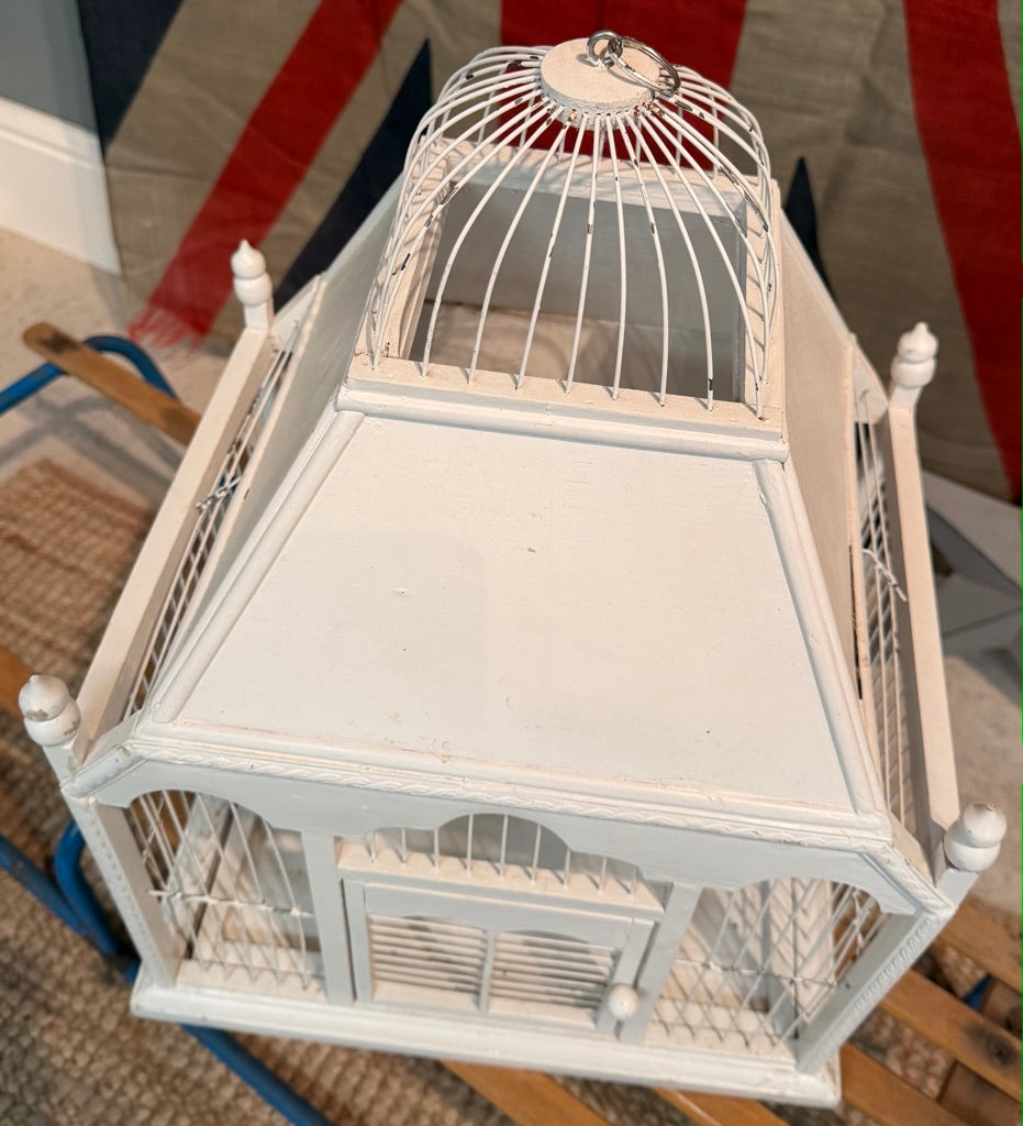 Antique White Bird Cage - Perfect for hanging a plant