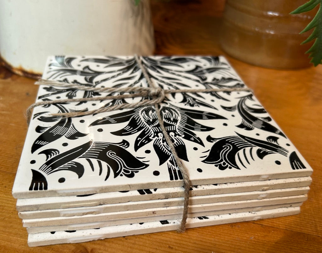 Set of 6 Vintage Tiles - Black and white