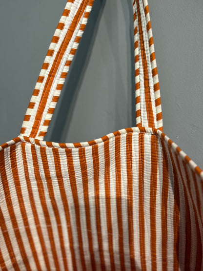 Pretty Indian Quilted Block Printed Tote Bag - Orange