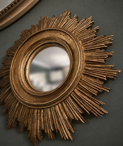 Copy of Gold Antiqued Round Port Hole style Sunburst Mirror - Small Convex