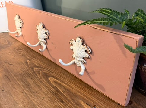 Painted Reclaimed Coat Hooks - Distressed Shabby Finish Terracota