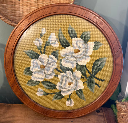 Vintage Round Framed Floral Tapestry