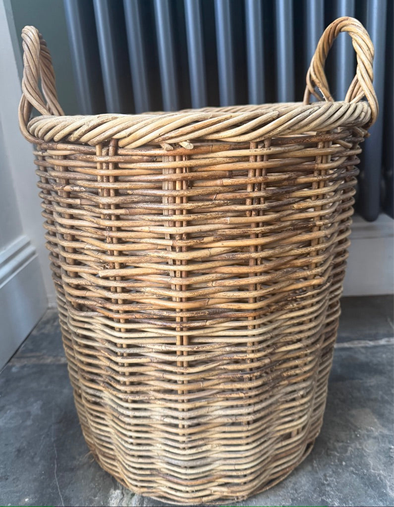 Tall Slim Round Wicker Log Basket