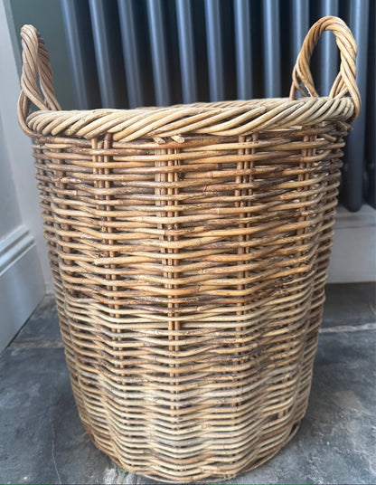 Tall Slim Round Wicker Log Basket