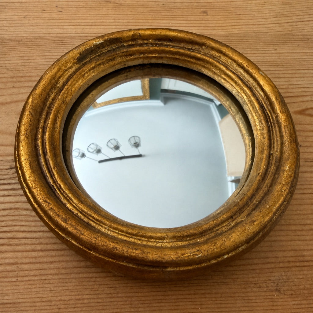 Miniature Gold Antiqued Round Port Hole style Mirror - Small Convex chunky frame