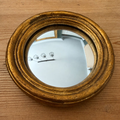 Miniature Gold Antiqued Round Port Hole style Mirror - Small Convex chunky frame