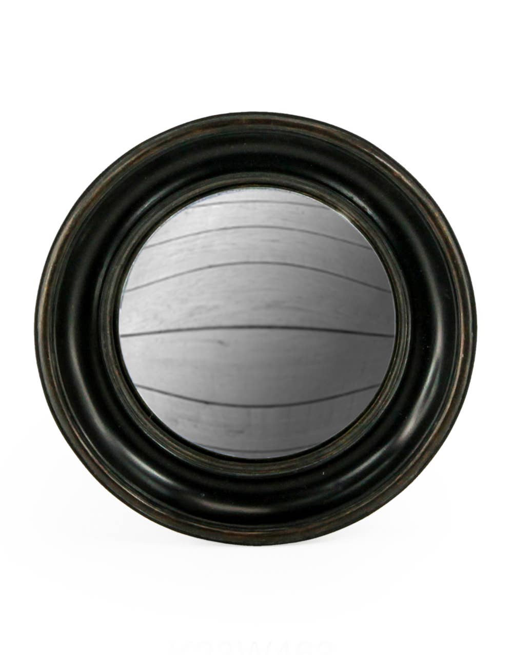 Vintage Style Antiqued Black Deep Framed Large Convex Mirror