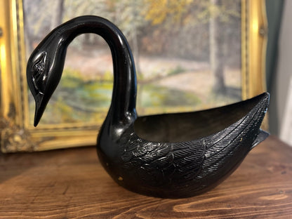 Vintage Mid Century Painted Black Swan Planter Pot