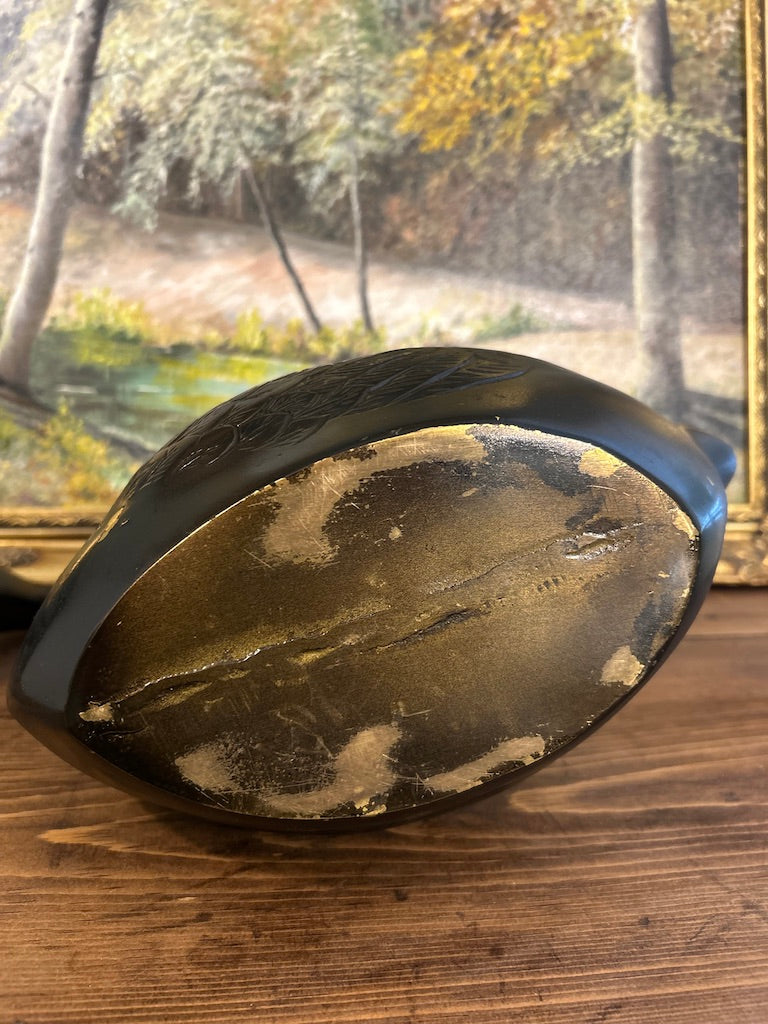 Vintage Mid Century Painted Black Swan Planter Pot