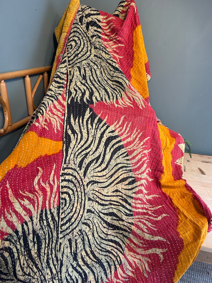 Vintage Indian Kantha Quilted Blanket - Double sided.