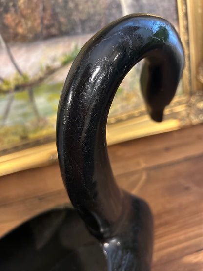 Vintage Mid Century Painted Black Swan Planter Pot