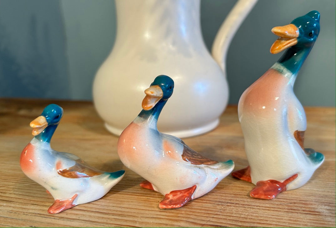 Trio of Ducks Hand Painted Vintage Ceramic Duck