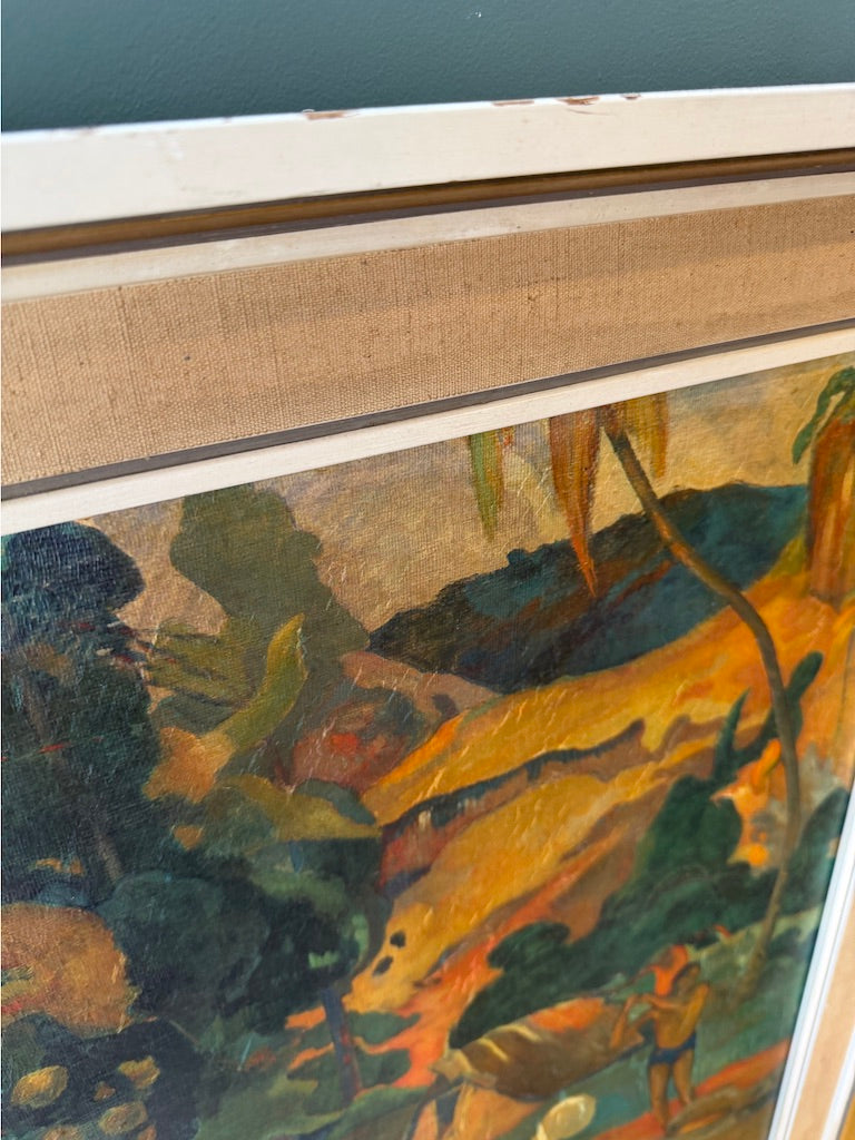 Hand Painted Oil Copy of Paul Gouguin's "Landscape with Peacocks"- Framed