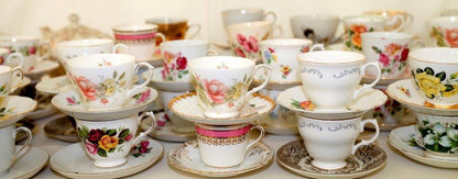 Job Lot Of 100 Pretty Mismatching Vintage China Tea Cups & Mix and Match Saucers