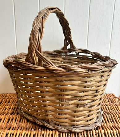 Vintage Oval Wicker Handled Basket