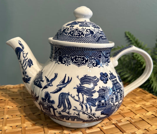 Vintage Broadhurst Staffordshire Ironstone Willow Blue and White Tea Pot