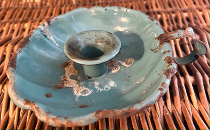 Vintage French Enamel Candle Holder - Blue