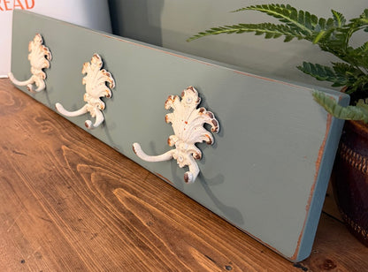 Painted Reclaimed Coat Hooks - Distressed Shabby Finish Green