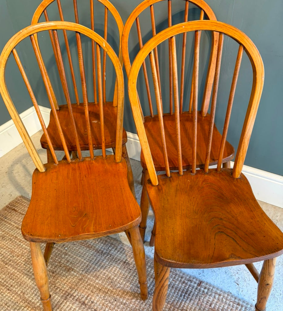 Set of 4 Vintage Elm Stick back Chairs