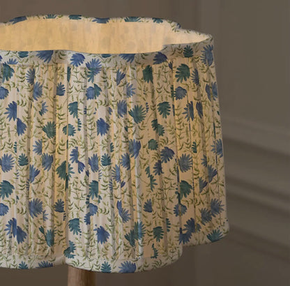 Traditional Vintage Style Pleated Scalloped shape Lamp Shade -Cream & Denim Blue