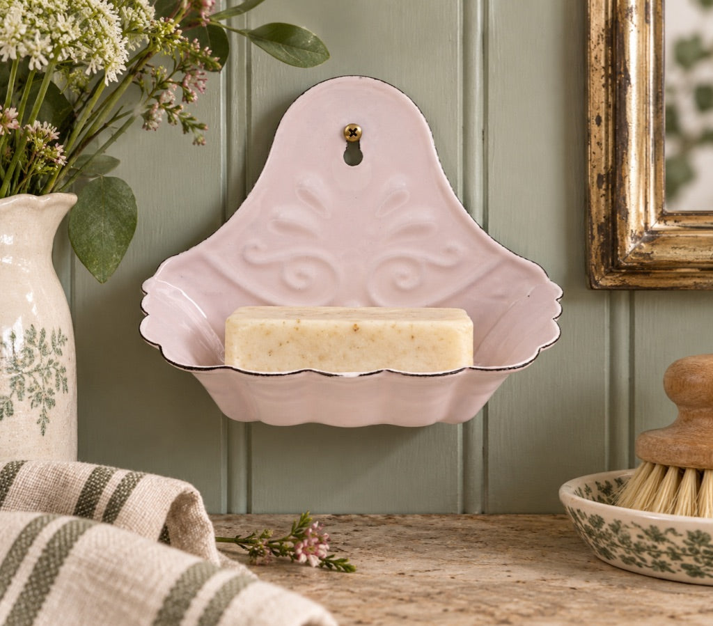 Vintage Style Enamel Wall mountable Soap Dish - Distressed Shabby Pink