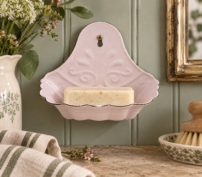 Vintage Style Enamel Wall mountable Soap Dish - Distressed Shabby Pink