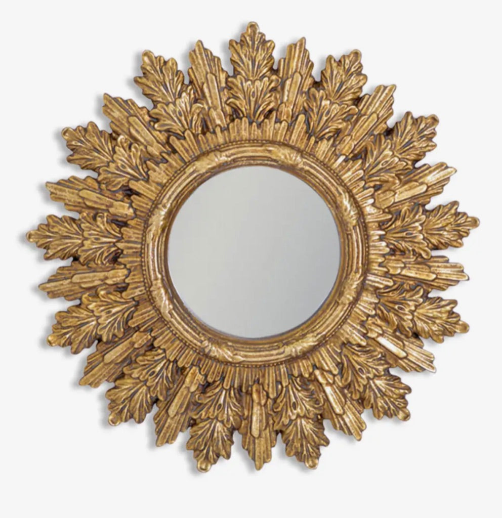 Gold Antiqued Round Port Hole style Sunburst Mirror - Medium Convex