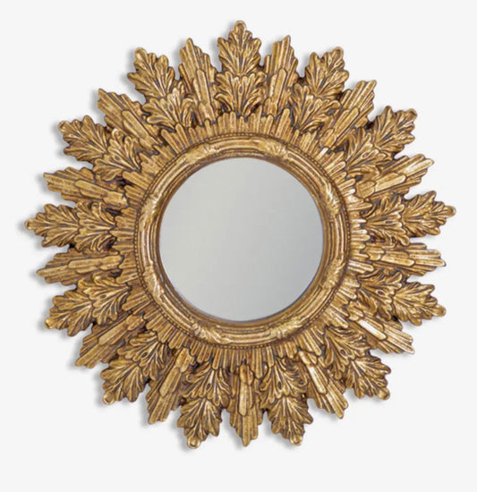 Gold Antiqued Round Port Hole style Sunburst Mirror - Medium Convex