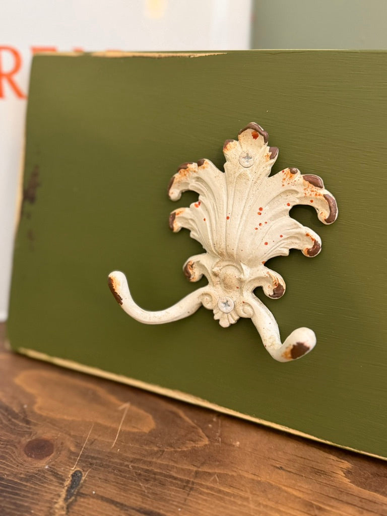 Painted Reclaimed Coat Hooks - Distressed Shabby Finish Moss Green