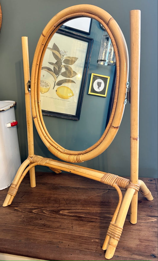 Vintage Oval Bamboo Dressing Table Mirror
