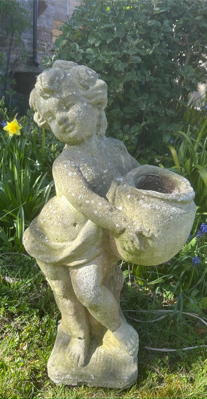 Vintage Concrete Planter Statue