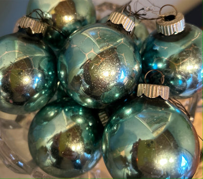Set of 9 Glass Vintage Blue Turquoise Christmas Baubles