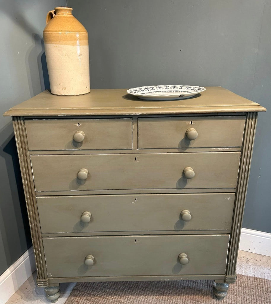 Vintage Painted Distressed Chest of Drawers - Frenchic Olivia Green