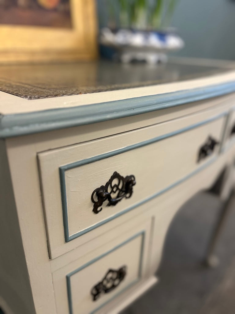 Painted Vintage Knee Hole Desk with leather top