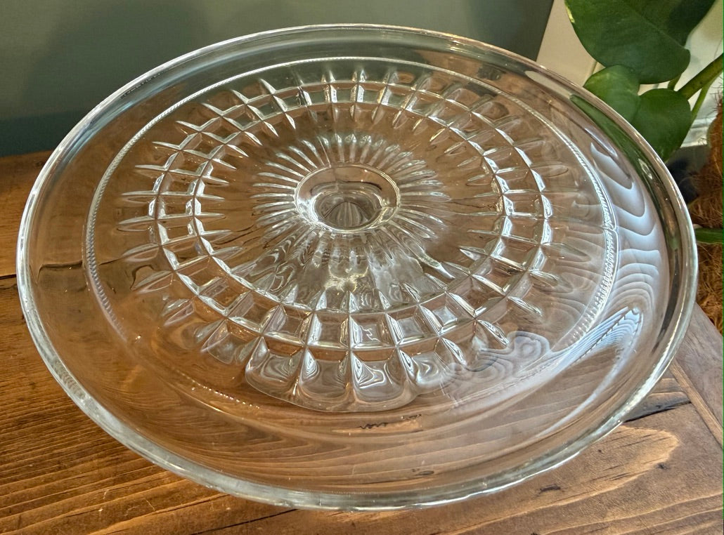 Round Small Pretty Vintage Glass Cake Stand