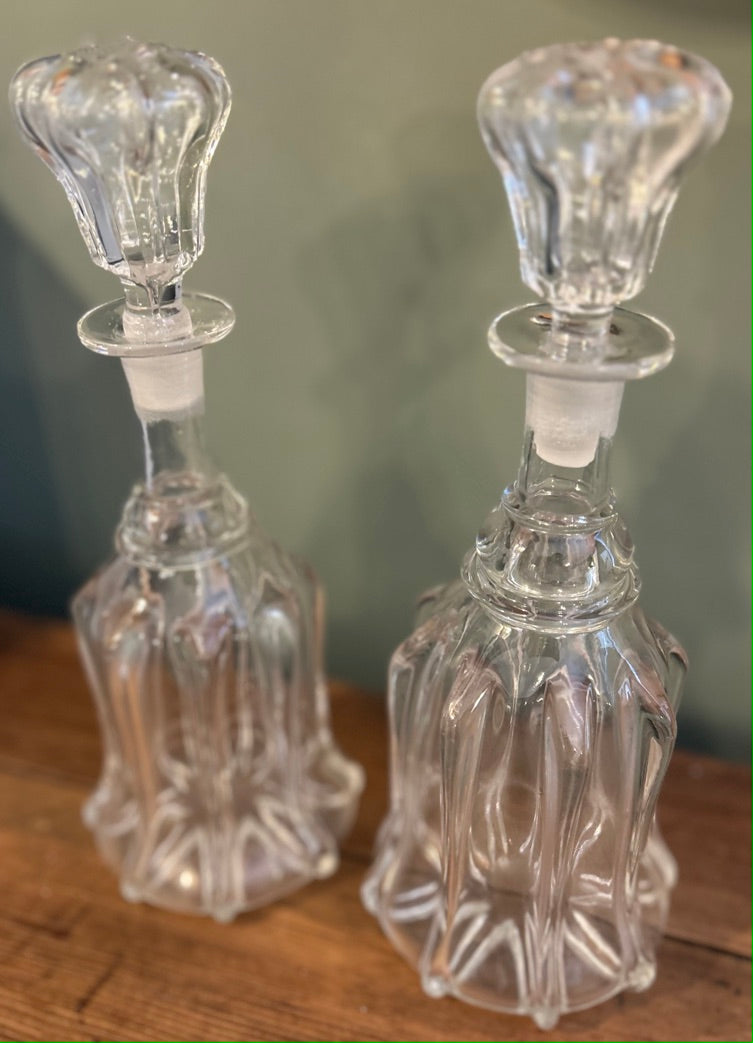 Pair of Antique Hand Blown Glass Decanters with Stoppers