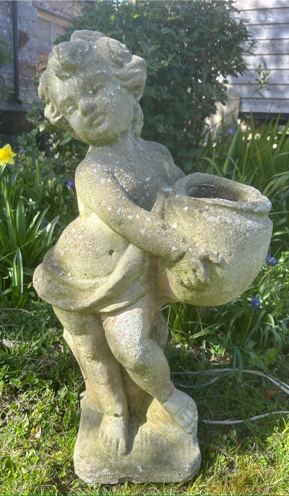 Vintage Concrete Planter Statue