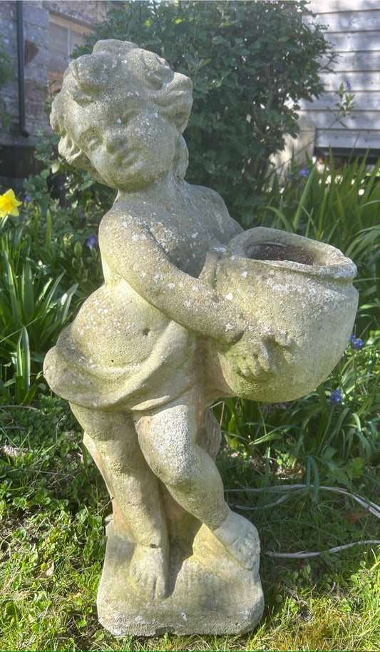 Vintage Concrete Planter Statue